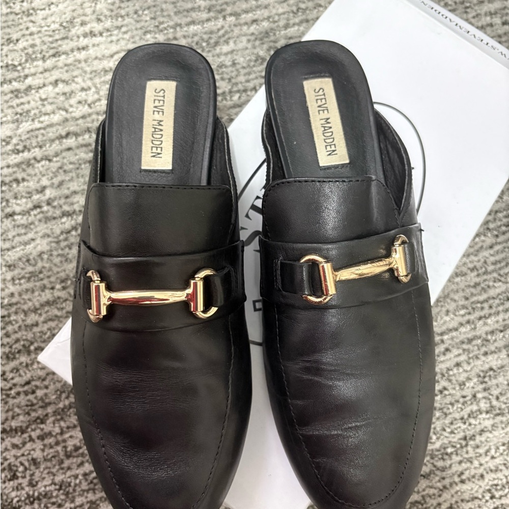 Steve Madden Kandi Black Leather Loafers - Picture 2 of 6